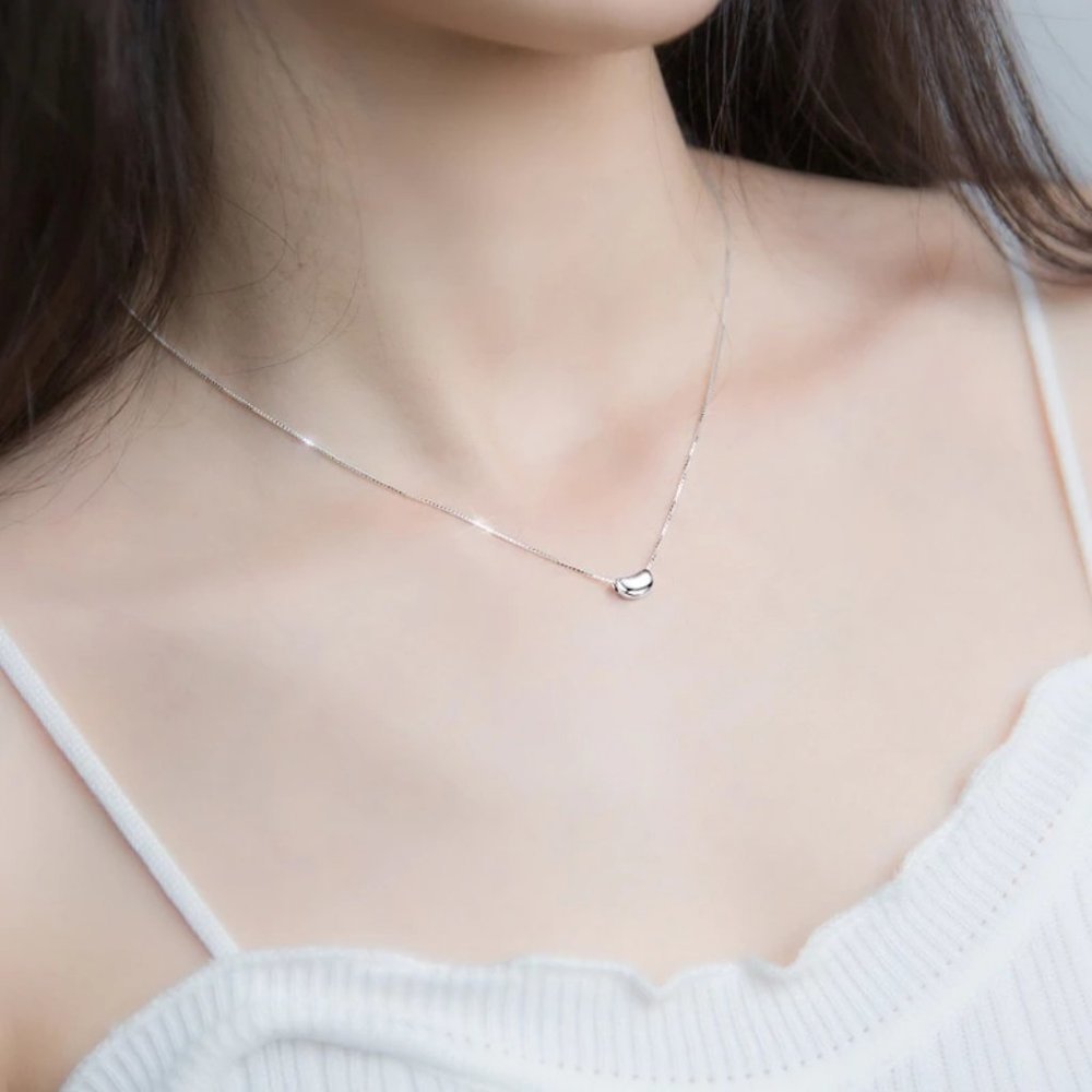 *NEW 925 Sterling Silver Simple Bean Necklace - Picture 7 of 8